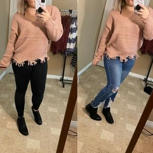 Womens off the shoulder distressed sweater